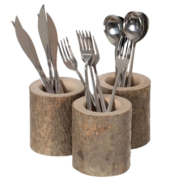 Vintiquewise Rustic Wooden Round Handcrafted Holder Organizer for Flatware Utensil and Supplies, PK 3 QI004046.3 - main